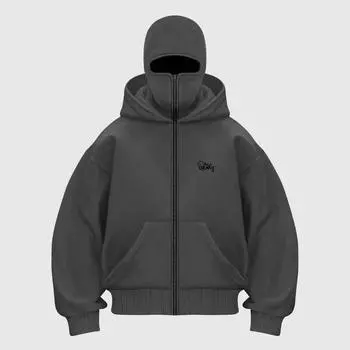 Толстовка с капюшоном Y2K на молнии Harajuku Double Hat устойчивая к вышивке высококачественная тяжелая толстовка в стиле хип-хоп для мужчин и женщин уличная одежда S