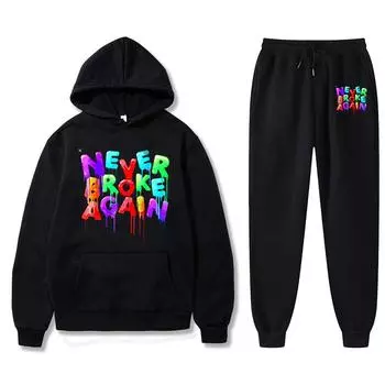 Толстовка с капюшоном Youngboy Never Broke Again, комплект из 2 предметов, спортивный костюм, модный хип-хоп костюм, спортивные штаны для мужчин и женщин, толстовки с капюшоном, спортивные штаны S
