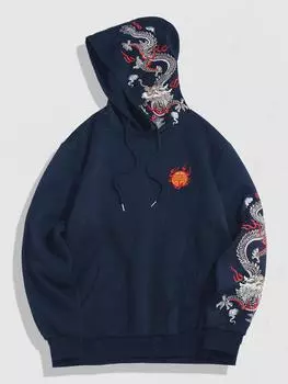 Толстовка с капюшоном ZAFUL Dragon Embroidery Y2K Aesthetic S глубокий/синий