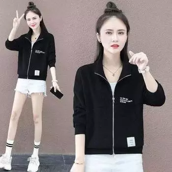 Толстовка с капюшоном женская кардиган на молнии с воротником-стойкой свободная модная блузка женская с длинными рукавами повседневное пальто XXXL синий