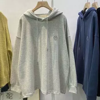 Толстовка с капюшоном женская корейская мода повседневный пуловер толстовка женская свободная вышивка осенняя черная, серая толстовка L серый