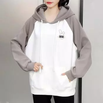 Толстовка с капюшоном, женская куртка с вышивкой кролика, свободный повседневный топ One size белый