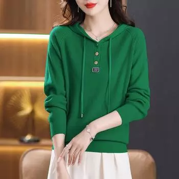 Толстовка с капюшоном, женская осенне-зимняя стареющая верхняя одежда с топами с капюшоном, вязаная взрывная толстовка One Size красный