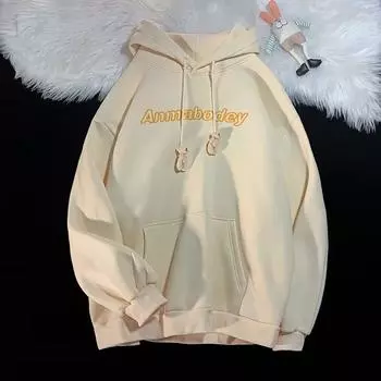 Толстовка с капюшоном, женская осенне-зимняя удобная пуловер с медведем, однотонный повседневный универсальный топ с принтом L белый