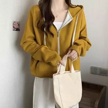 Толстовка с капюшоном, женская, с длинными рукавами, свободный топ, кардиган с капюшоном, куртка на молнии M серый