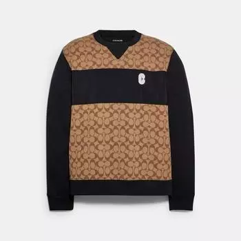 Толстовка с круглым вырезом Coach Signature, цвет хаки с подписью
