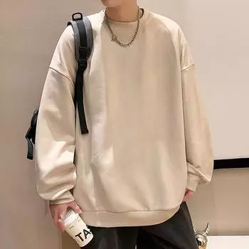 Толстовка с круглым вырезом для мужчин, весна и осень, новый однотонный, простой, свободный, американский, модный бренд, низ, длинный рукав, модный M