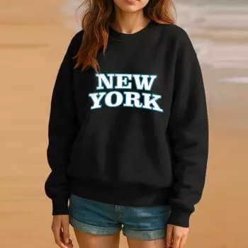 Толстовка с круглым вырезом для женщин, осенние графические толстовки для отпуска с длинным рукавом и заниженной линией плеч XXL чёрный