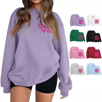 Толстовка с круглым вырезом для женщин, осенние графические толстовки для отпуска с длинным рукавом и заниженной линией плеч XXXL чёрный