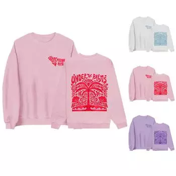 Толстовка с круглым вырезом для женщин, осенние графические толстовки для отпуска с длинным рукавом и заниженной линией плеч XL белый