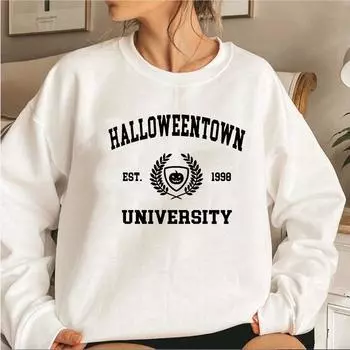 Толстовка с круглым вырезом Halloweentown University, толстовка с капюшоном на Хэллоуин, толстовки с капюшоном Pumpkin, женская осенняя толстовка с графическим принтом, повседневные топы-пуловеры XXXL серый