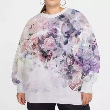 Толстовка с круглым вырезом и цветочным принтом больших размеров, спортивная одежда, пальто для женщин, толстовки с капюшоном и карманами 3D, осенние женские пуловеры S