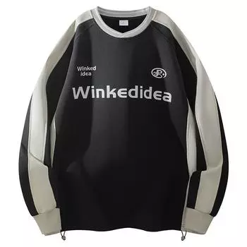 Толстовка с круглым вырезом и контрастным принтом для мужчин в весенне-осеннем стиле, повседневная спортивная толстовка XXXXL чёрный