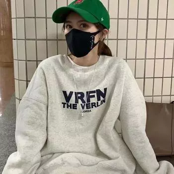 Толстовка с круглым вырезом и надписью, женская без капюшона, осенняя одежда, новый корейский стиль, свободная, большого размера, тонкая куртка, студенческие топы, модные 2XL