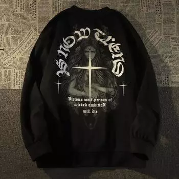 Толстовка с круглым вырезом и принтом богини Луны для мужчин и женщин, модный тренд осени и зимы, повседневный удобный топ с длинными рукавами для пар, Harajuku S белый