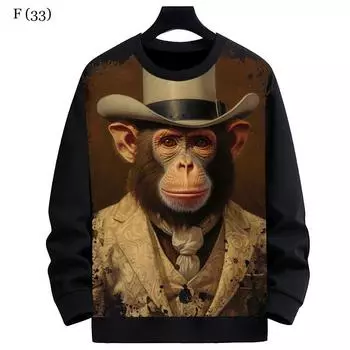 Толстовка с круглым вырезом и рисунком гориллы и обезьяны для мужчин с 3D-цифровой печатью, с длинными рукавами, повседневная спортивная одежда, толстовка, одежда S