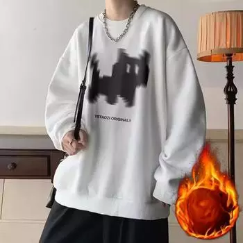 Толстовка с круглым вырезом «котенок» для мужчин на весну и осень, новый стиль, американский ретро-трендовый бренд, свободный повседневный топ с длинными рукавами для мужчин S