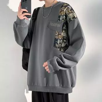 Толстовка с круглым вырезом, мужская, новая, весенне-осенняя, топы, одежда для пар, универсальная, вышитая, свободная, спортивная, повседневная, мужская, хлопковая толстовка M