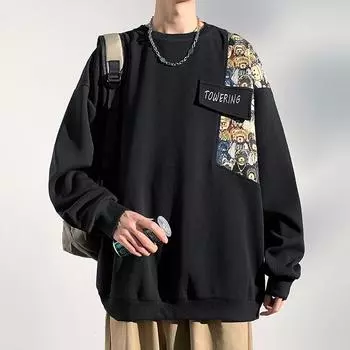 Толстовка с круглым вырезом, мужская, новая, весна и осень, топы, наряд для пары, вышитая, свободная, спортивная, повседневная, мужская, хлопковая толстовка с капюшоном M