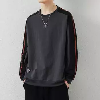 Толстовка с круглым вырезом мужская осенняя свободная повседневная спортивная рубашка мужская хлопковая с длинными рукавами модный брендовый мужской топ M
