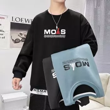 Толстовка с круглым вырезом мужская весенне-осенняя модная повседневная рубашка с поддельными двумя частями однотонная мужская свободная куртка с длинными рукавами мужская одежда M