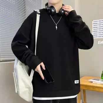 Толстовка с круглым вырезом мужская весна и осень модная однотонная корейская свободная повседневная куртка с длинными рукавами пуловер универсальная мужская одежда M