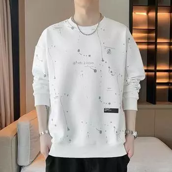 Толстовка с круглым вырезом, осенняя мужская футболка с длинными рукавами, новый модный свободный топ, верхняя одежда, осенний новый стиль M