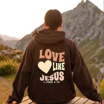 Толстовка с надписью Love Like Jesus Letter Print Christian Hoodie для женщин, повседневные удобные теплые топы, свитшот большого размера, трендовая женская одежда S розовый
