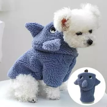 Толстовка с очаровательной акулой, мягкая дышащая, длиной 2 фута, с шапкой, удобно носить костюмы для собак S синий