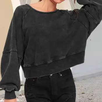 Толстовка с открытой спиной, женская мода, однотонный топ, повседневный свободный пуловер S серый