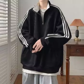 Толстовка с полумолнией для мужчин, весна и осень, модный бренд, крутой полосатый топ, мужская одежда 2025 года, новая мужская повседневная весенняя куртка M белый