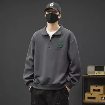 Толстовка с полумолнией, мужская рубашка поло, новая осенняя свободная футболка с лацканами большого размера с длинными рукавами, нижняя рубашка M