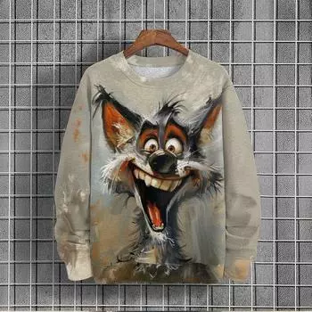 Толстовка с принтом животных для мужчин, свободные толстовки с круглым вырезом, с длинным рукавом, повседневный свободный свитер, мужская одежда больших размеров, топы S