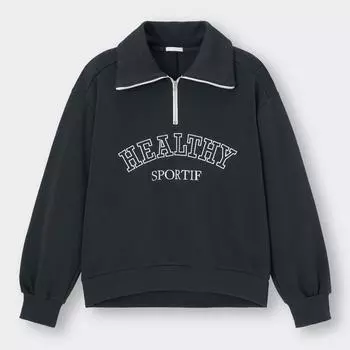 Толстовка с рисунком GU. Пуловер на молнии с длинными рукавами.