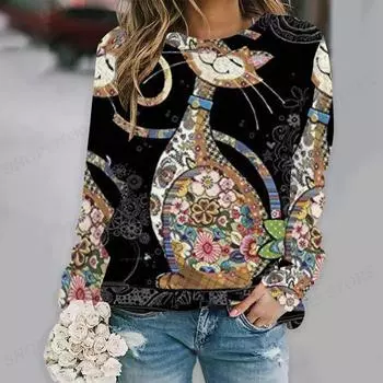 Толстовка с рисунком кота в стиле аниме, толстовки с длинными рукавами и круглым вырезом, японская толстовка с капюшоном Y2k, толстовка с изображением кота в стиле манга, каваи, пальто 2XL