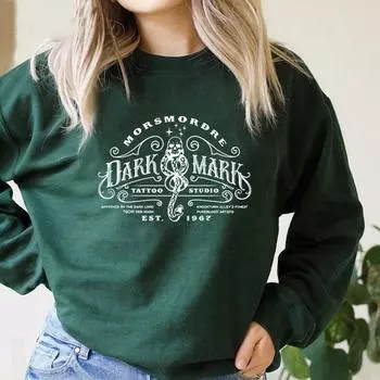 Толстовка с татуировкой Dark Mark Hoodie Wizard Hoodie Malfoy Толстовка женская с длинным рукавом Crewneck Pullover Толстовки Dark Mark Bookish Merch S чёрный