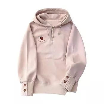 Толстовка с вышитым клубникой, женская, весна-осень, студенческий свободный топ M розовый