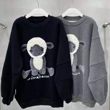 Толстовка с вышитым принтом, женская бархатная повседневная куртка большого размера, топ M серый