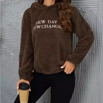 Толстовка с вышивкой Тедди и буквенным узором, повседневная толстовка с капюшоном с длинными рукавами, женская одежда