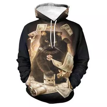 Толстовка с забавным животным и котом, модные толстовки с 3D принтом кошек, повседневная уличная одежда, женские пуловеры S