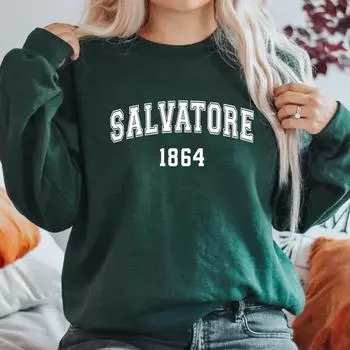 Толстовка Salvatore Brothers 1864 Crewneck Толстовка Mystic Falls Пуловеры TVD Graphic Hoodies Женские толстовки S чёрный
