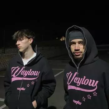 Толстовка со звездами и буквенным принтом, мужская свободная куртка на молнии с длинным рукавом в стиле Харадзюку, повседневная готическая женская толстовка Y2K, уличная одежда M розовый