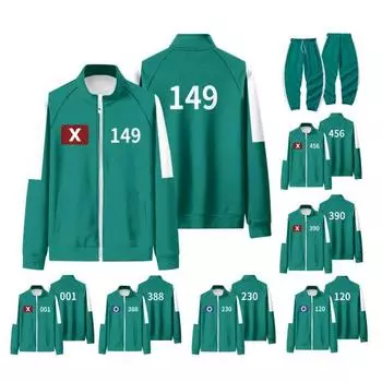 Толстовка Squid Games Season II с застежкой-молнией, воротником-стойкой, длинным рукавом, принтом номера, контрастным цветом, спортивной курткой с изображением телевизионного персонажа, эластичным поясом S H