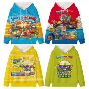 Толстовка Superzings 7 с капюшоном Kawaii для малышей, мультяшный свитер с рисунком, детская одежда, длинный рукав, с капюшоном, для мальчиков, Harajuku 100 белый