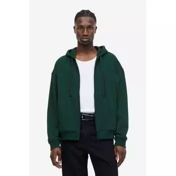 Толстовка свободного кроя на молнии HM темно-зеленого цвета M