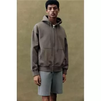 Толстовка свободного кроя на молнии HM темно-бежевого цвета XS