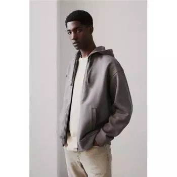 Толстовка свободного кроя на молнии с капюшоном темно-серого цвета XS