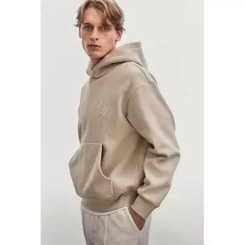 Толстовка свободного кроя с принтом HM бежевого цвета XS
