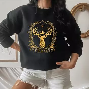 Толстовка Terrasen Retro Throne of Glass Merch SJM Bookish Shirt ACOTAR Hoodie Sweatshirts Aesthetic Streetwear Женская одежда S чёрный