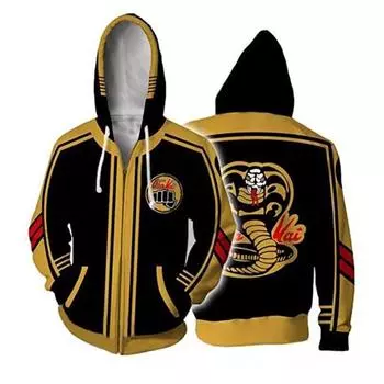 Толстовка The Karate Kid Cobra Kai 3D Gambar Animasi Pria Anak Laki-laki Толстовка Ritsleting Jaket Pakaian Olahraga Полиэстер XS